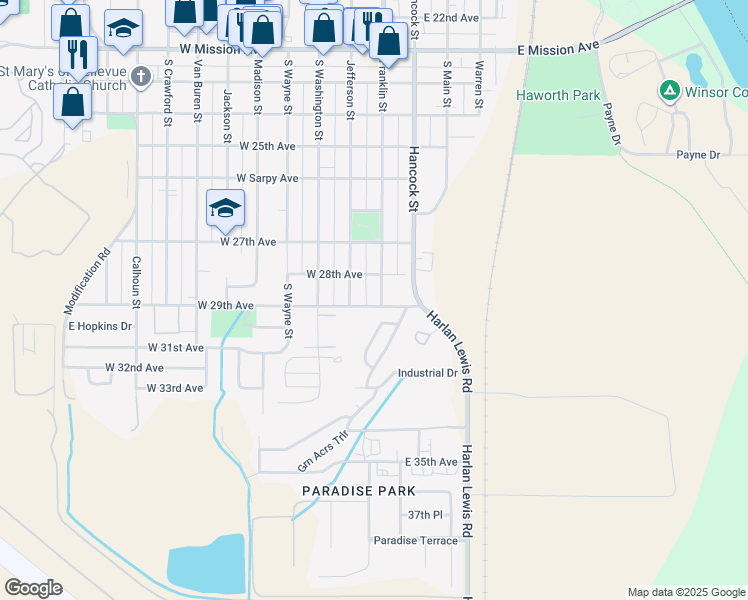 map of restaurants, bars, coffee shops, grocery stores, and more near 2813 Franklin Street in Bellevue