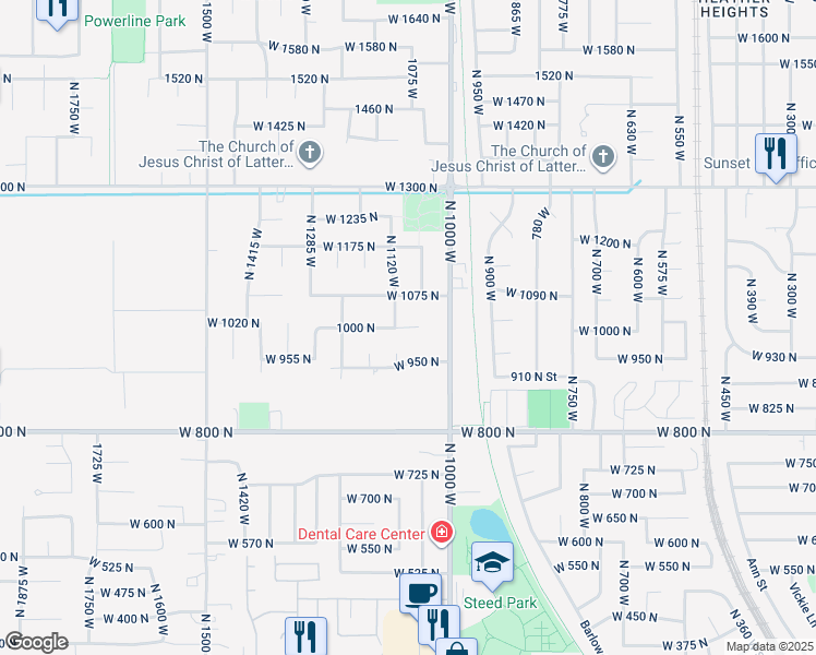 map of restaurants, bars, coffee shops, grocery stores, and more near 1072 West 1000 North in Clinton