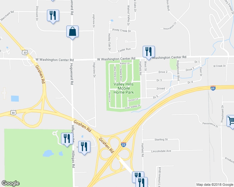 map of restaurants, bars, coffee shops, grocery stores, and more near 5612 Squiredale Lane in Fort Wayne
