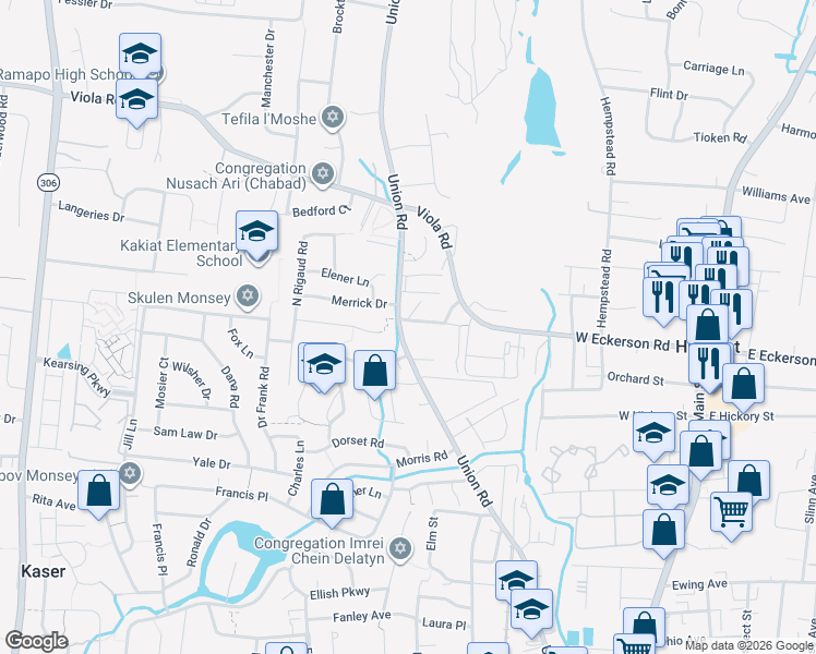 map of restaurants, bars, coffee shops, grocery stores, and more near 160 West Eckerson Road in Spring Valley