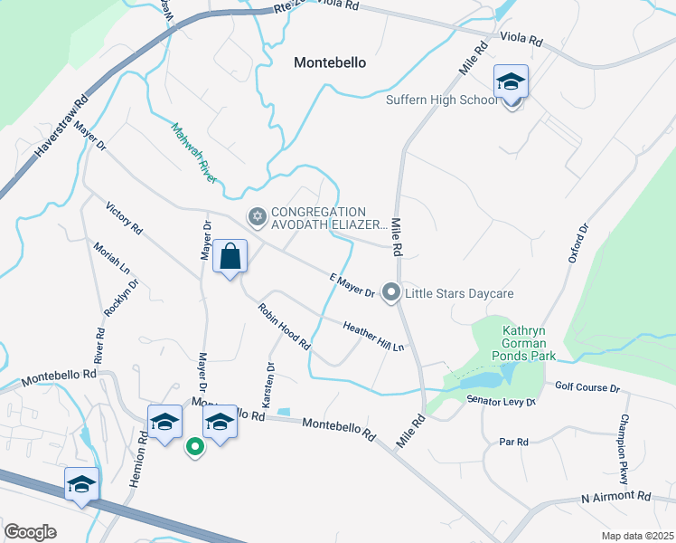 map of restaurants, bars, coffee shops, grocery stores, and more near 32 East Mayer Drive in Montebello