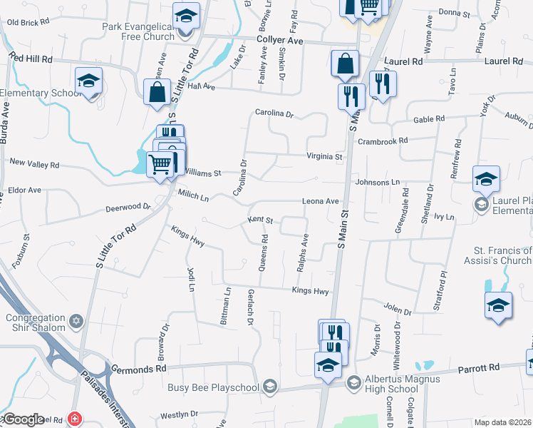 map of restaurants, bars, coffee shops, grocery stores, and more near 5 Kent St in New City
