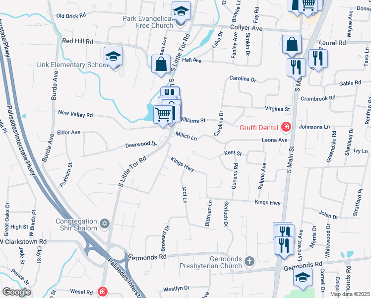 map of restaurants, bars, coffee shops, grocery stores, and more near 25 Kent Street in New City