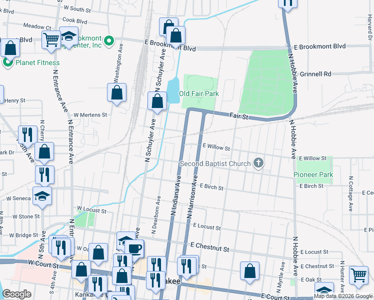 map of restaurants, bars, coffee shops, grocery stores, and more near 759 North Indiana Avenue in Kankakee