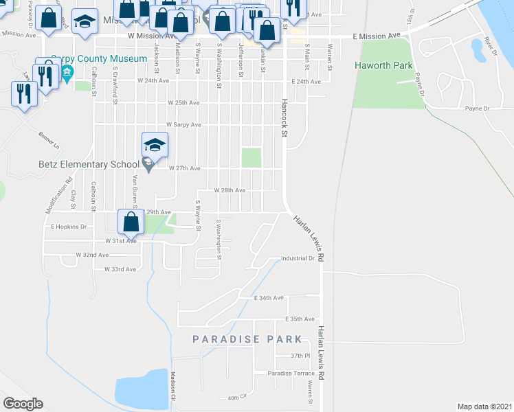 map of restaurants, bars, coffee shops, grocery stores, and more near 2813 Franklin Street in Bellevue