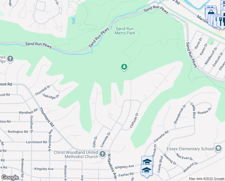 map of restaurants, bars, coffee shops, grocery stores, and more near 1760 Karg Drive in Akron