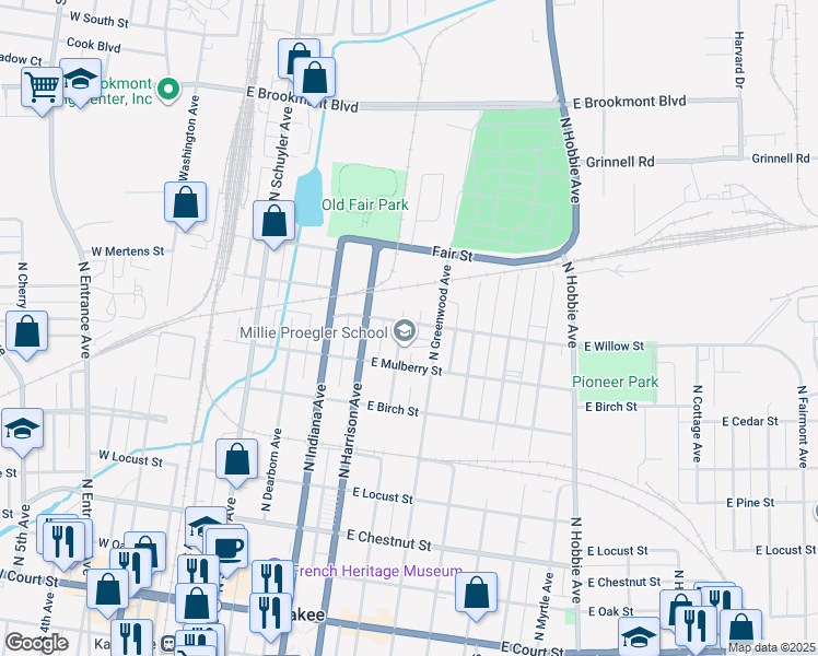 map of restaurants, bars, coffee shops, grocery stores, and more near 710 North Chicago Avenue in Kankakee