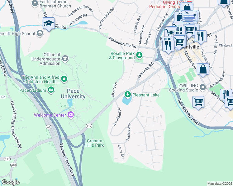 map of restaurants, bars, coffee shops, grocery stores, and more near 699 Bedford Road in Pleasantville