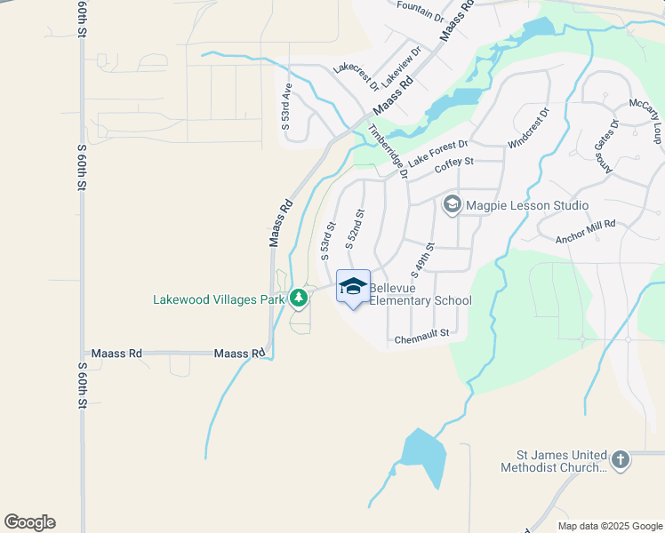 map of restaurants, bars, coffee shops, grocery stores, and more near 11927 South 53rd Street in Papillion