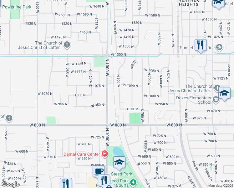 map of restaurants, bars, coffee shops, grocery stores, and more near 1021 North 900 West in Clinton
