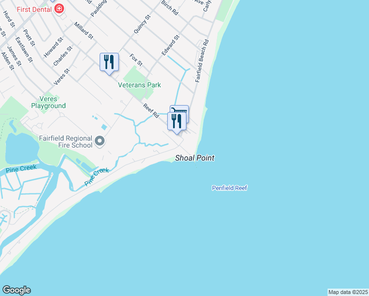 map of restaurants, bars, coffee shops, grocery stores, and more near 46 Lighthouse Point in Fairfield