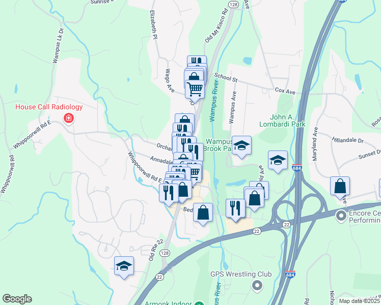 map of restaurants, bars, coffee shops, grocery stores, and more near 480 Main Street in Armonk