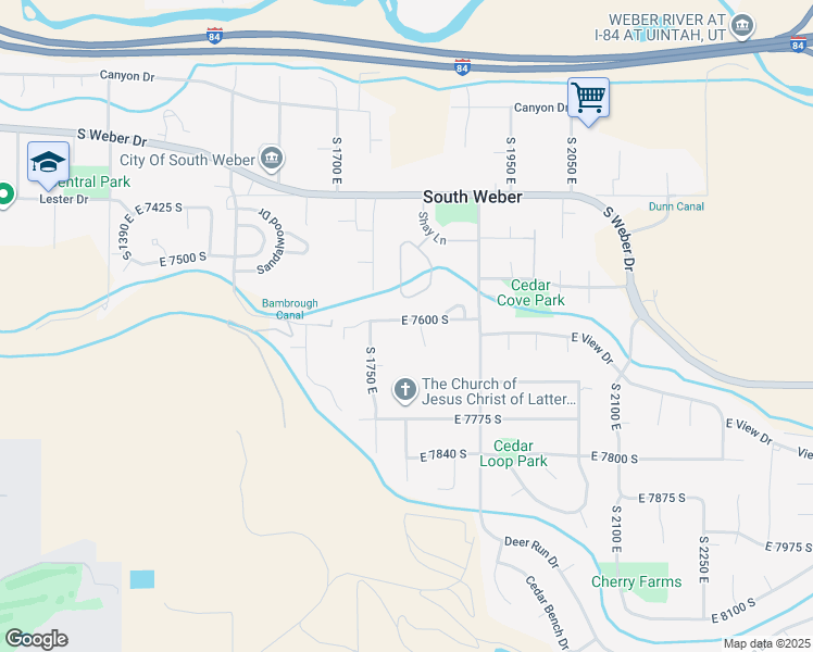 map of restaurants, bars, coffee shops, grocery stores, and more near 1789 East 7600 South in South Weber