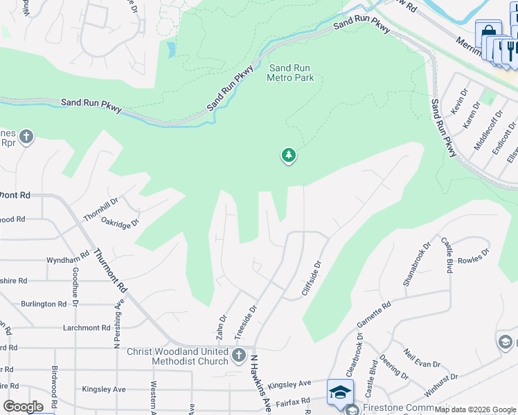 map of restaurants, bars, coffee shops, grocery stores, and more near 1760 Karg Drive in Akron