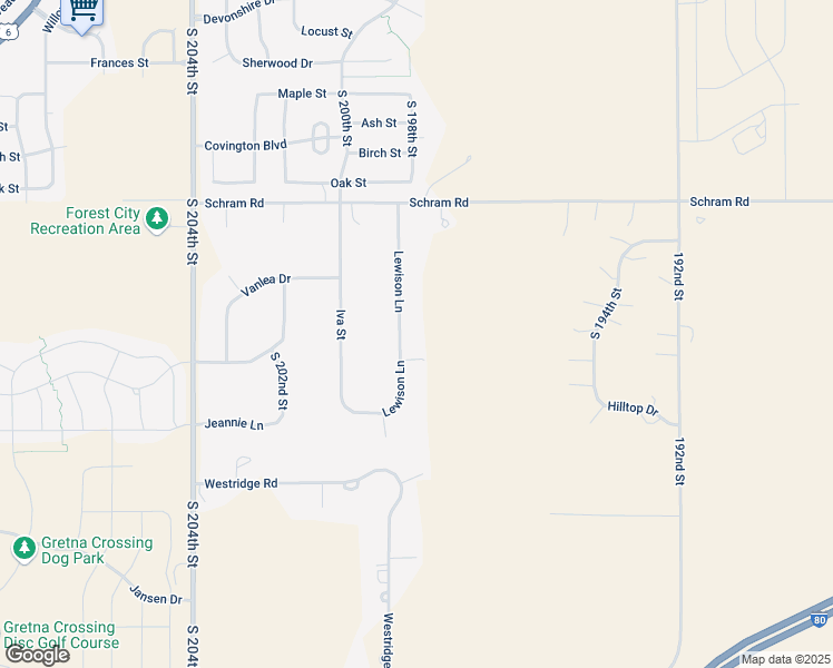 map of restaurants, bars, coffee shops, grocery stores, and more near 12047 Lewison Lane in Gretna