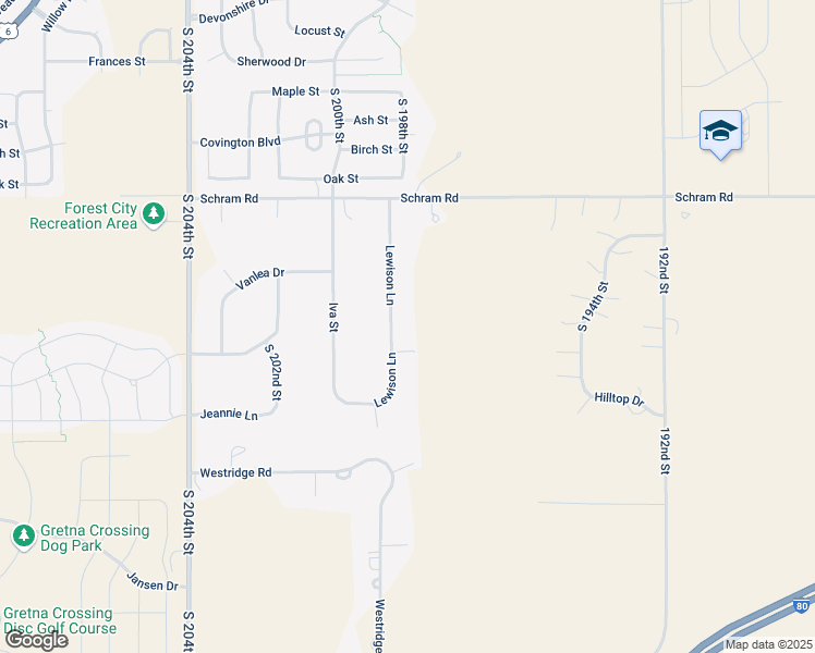 map of restaurants, bars, coffee shops, grocery stores, and more near 12047 Lewison Lane in Gretna