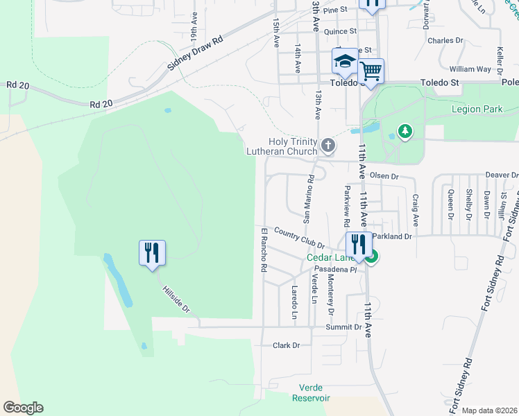 map of restaurants, bars, coffee shops, grocery stores, and more near 2428-2460 El Rancho Road in Sidney