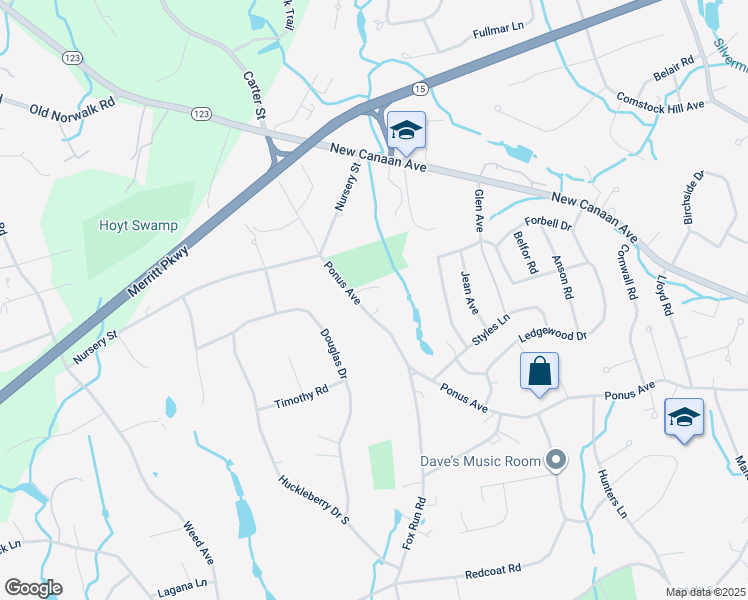 map of restaurants, bars, coffee shops, grocery stores, and more near 180 Ponus Avenue in Norwalk
