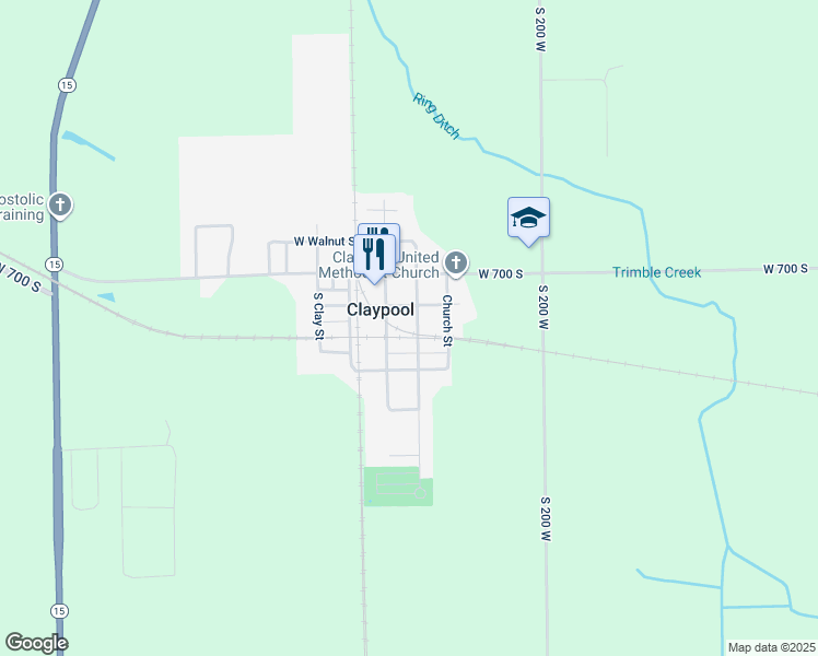 map of restaurants, bars, coffee shops, grocery stores, and more near 206 South Graceland Avenue in Claypool