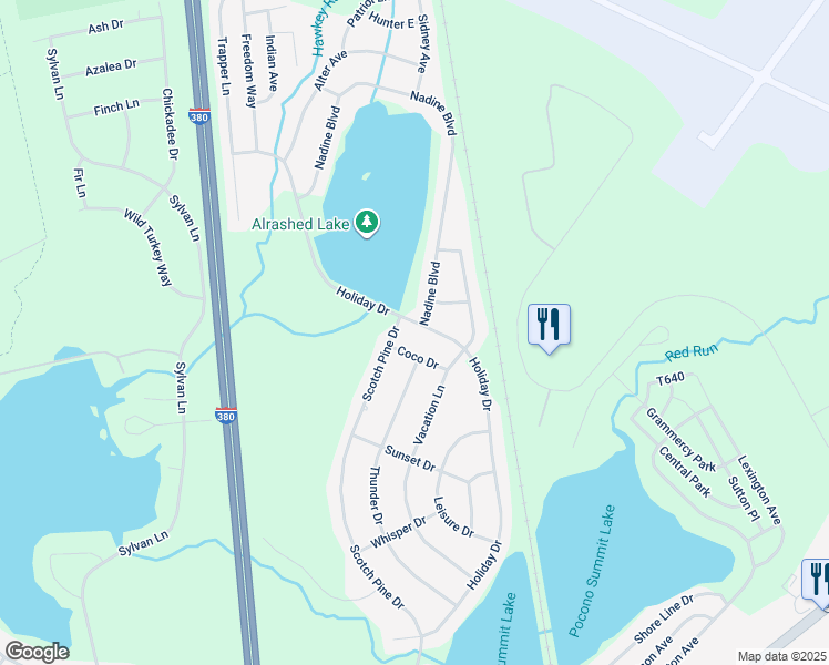 map of restaurants, bars, coffee shops, grocery stores, and more near 1904 Holiday Drive in Pocono Summit