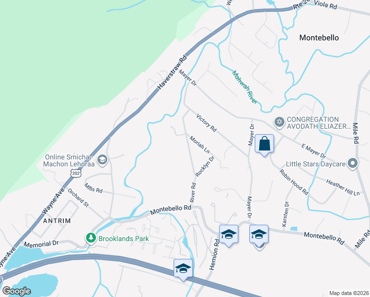 map of restaurants, bars, coffee shops, grocery stores, and more near 16 River Road in Suffern