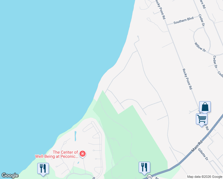 map of restaurants, bars, coffee shops, grocery stores, and more near 1845 The Strand in East Marion
