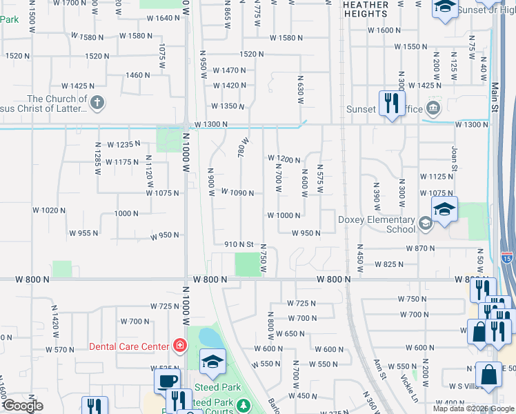 map of restaurants, bars, coffee shops, grocery stores, and more near 1027 North 750 West in Clinton