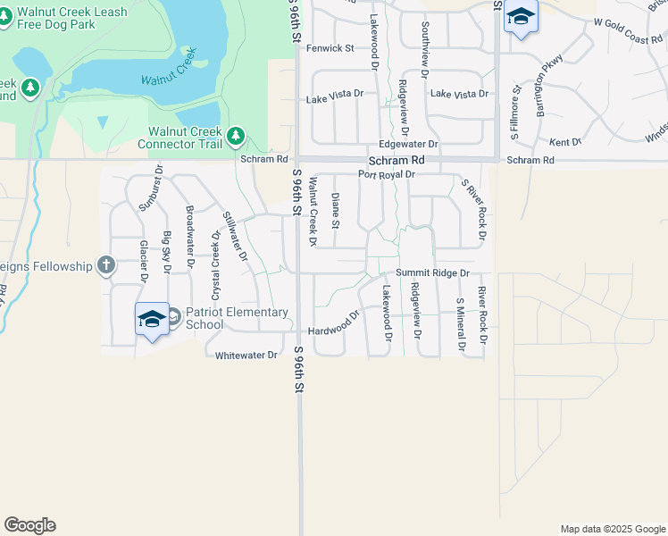 map of restaurants, bars, coffee shops, grocery stores, and more near 1112 Summit Ridge Drive in Papillion