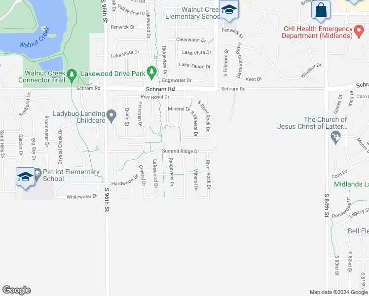 map of restaurants, bars, coffee shops, grocery stores, and more near 818 Summit Ridge Drive in Papillion