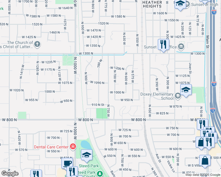 map of restaurants, bars, coffee shops, grocery stores, and more near 1032 North 750 West in Clinton