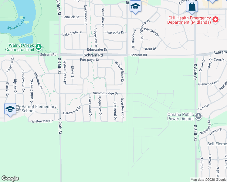 map of restaurants, bars, coffee shops, grocery stores, and more near 2301 South Mineral Drive in Papillion