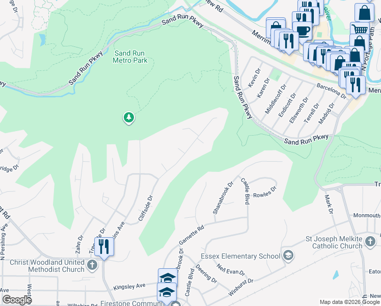 map of restaurants, bars, coffee shops, grocery stores, and more near 791 Cliffside Dr in Akron