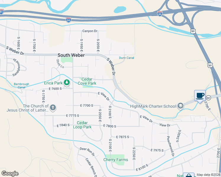 map of restaurants, bars, coffee shops, grocery stores, and more near 7559-7679 S 2100 E in South Weber