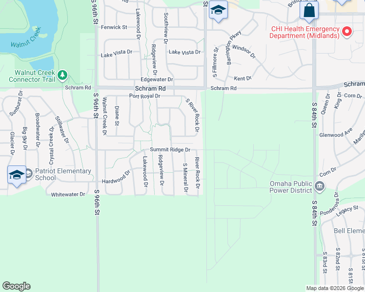 map of restaurants, bars, coffee shops, grocery stores, and more near 2301 South Mineral Drive in Papillion