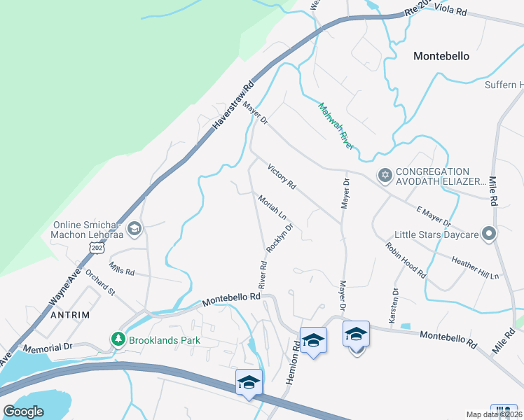 map of restaurants, bars, coffee shops, grocery stores, and more near 5 River Road in Suffern
