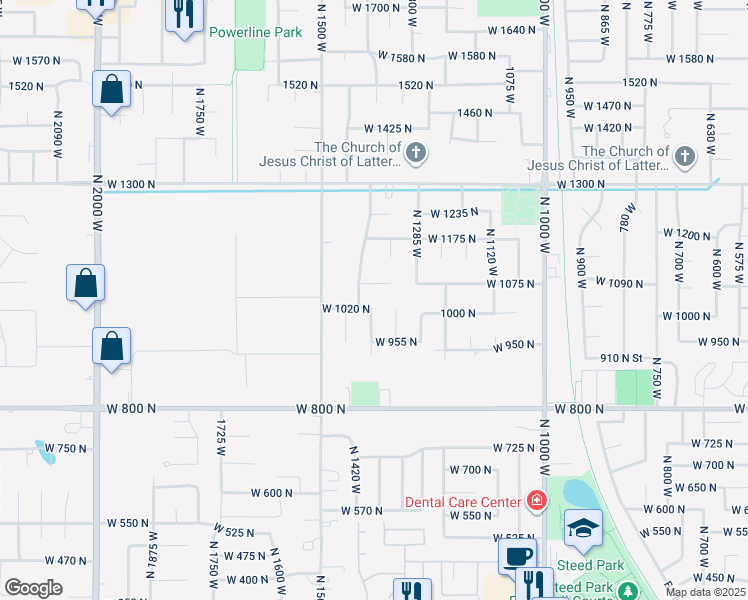 map of restaurants, bars, coffee shops, grocery stores, and more near 1386 West 1020 North in Clinton