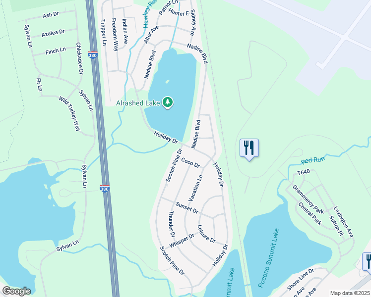 map of restaurants, bars, coffee shops, grocery stores, and more near 438 Scotch Pine Drive in Pocono Summit
