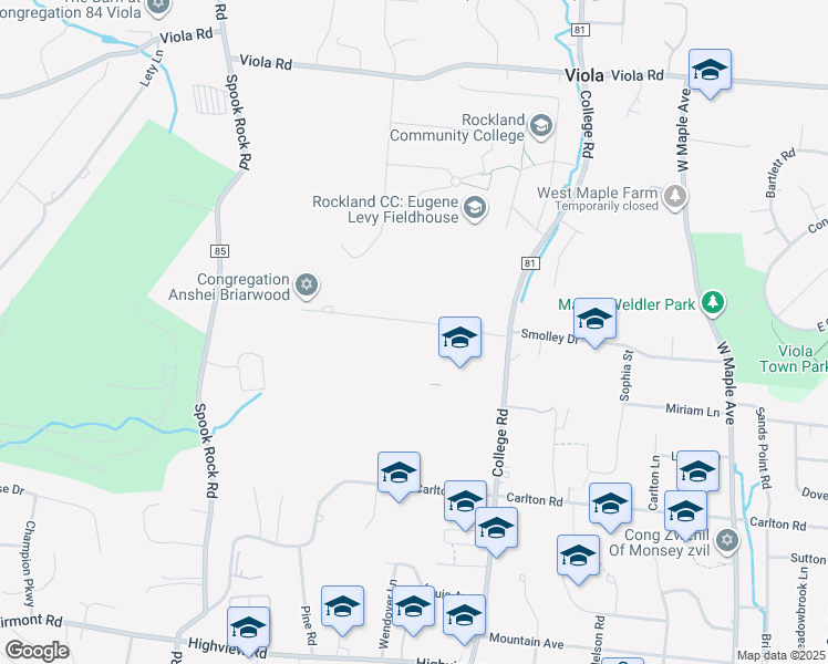 map of restaurants, bars, coffee shops, grocery stores, and more near 10 Briarwood Lane in Suffern