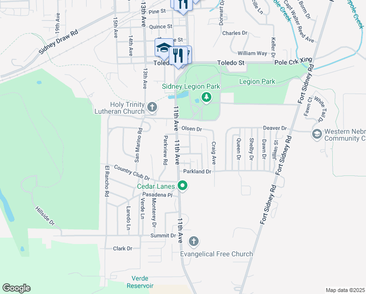 map of restaurants, bars, coffee shops, grocery stores, and more near Winchester Drive in Sidney