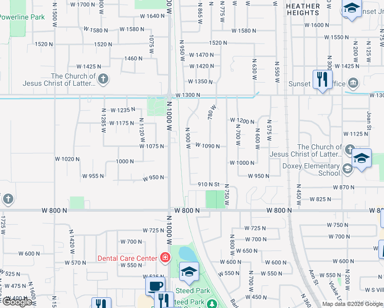 map of restaurants, bars, coffee shops, grocery stores, and more near 1021 North 900 West in Clinton