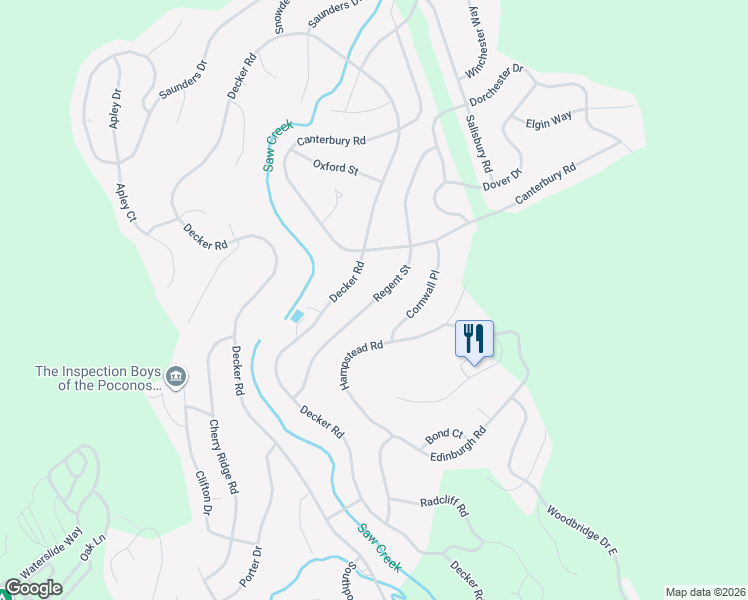 map of restaurants, bars, coffee shops, grocery stores, and more near Regent Street in Bushkill