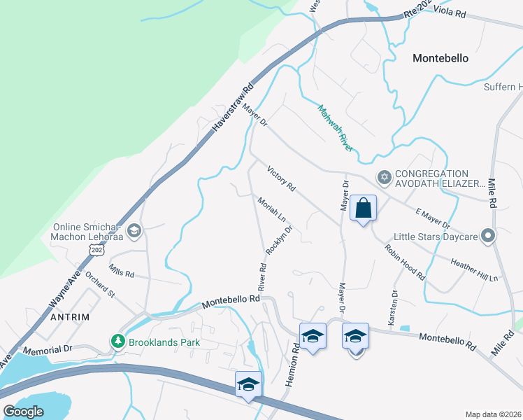 map of restaurants, bars, coffee shops, grocery stores, and more near 16 River Road in Suffern