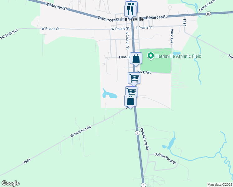 map of restaurants, bars, coffee shops, grocery stores, and more near 546 South Main Street in Harrisville