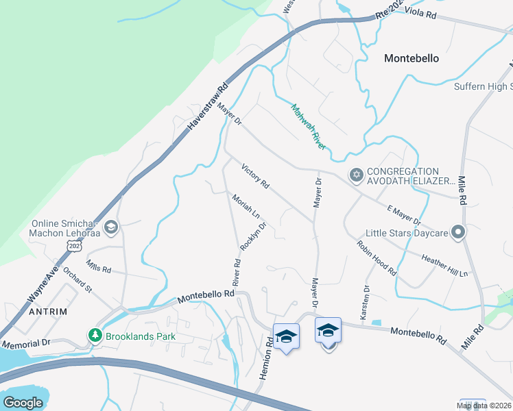 map of restaurants, bars, coffee shops, grocery stores, and more near 6 Rocklyn Drive in Suffern
