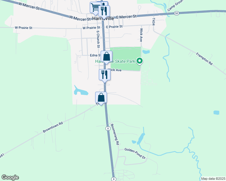 map of restaurants, bars, coffee shops, grocery stores, and more near 550 South Main Street in Harrisville