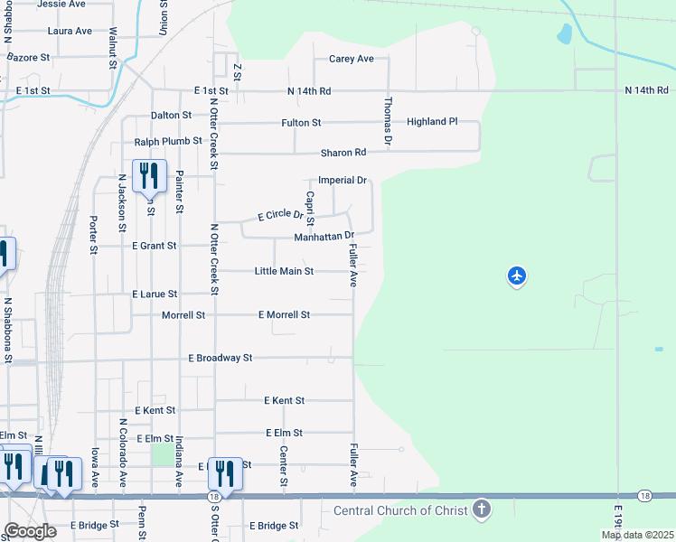 map of restaurants, bars, coffee shops, grocery stores, and more near 1533 Little Main Street in Streator