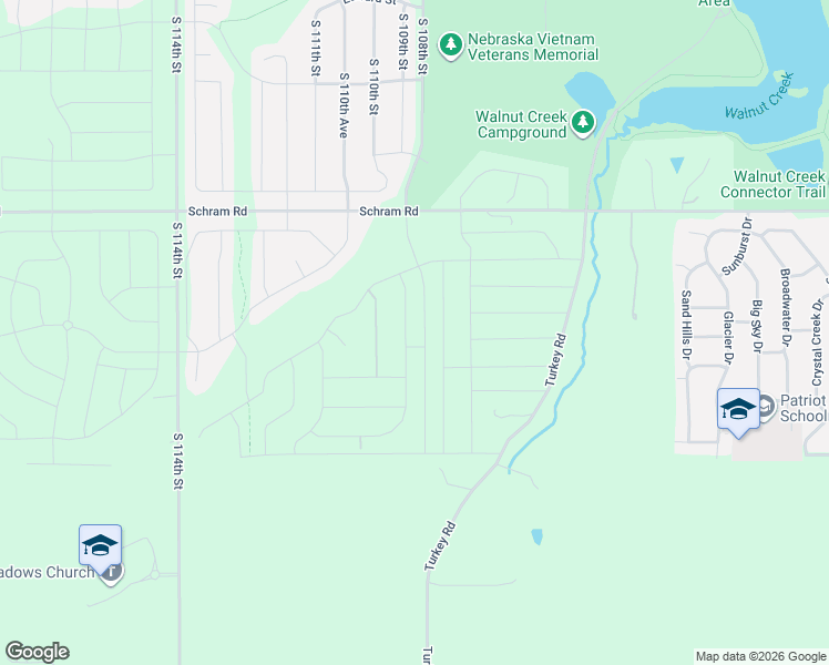 map of restaurants, bars, coffee shops, grocery stores, and more near 12361 Turkey Road in Papillion