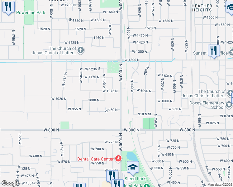 map of restaurants, bars, coffee shops, grocery stores, and more near 1003 North 1000 West in Clinton