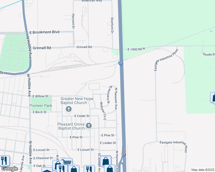 map of restaurants, bars, coffee shops, grocery stores, and more near 1897 East Notre Dame Street in Kankakee