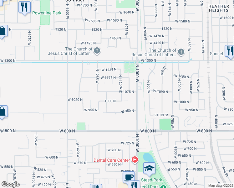 map of restaurants, bars, coffee shops, grocery stores, and more near 1141 West 1075 North in Clinton